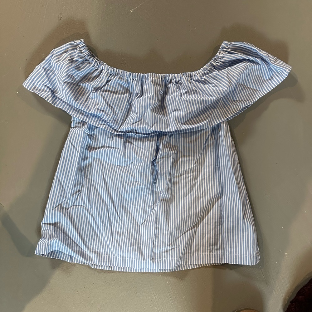 Blue Striped Off-Shoulder Top